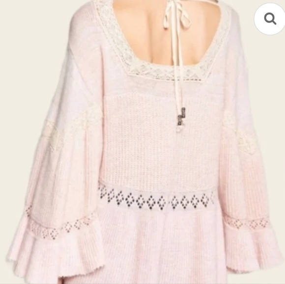Pol Oversized Pink Babydoll Sweater Size Small Knit Lace Feminine Romantic - Picture 2 of 11